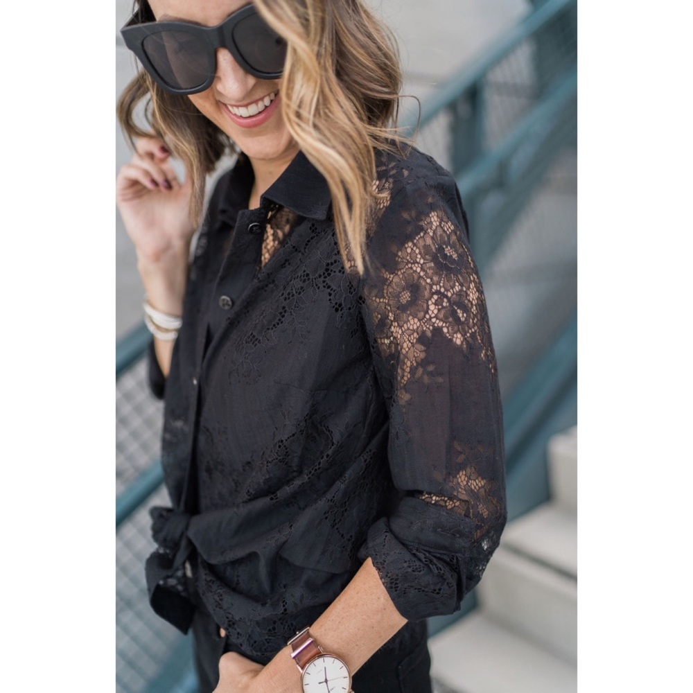 Cabi St. Regis Black Lace Button Up Blouse Size Small - Picture 2 of 8